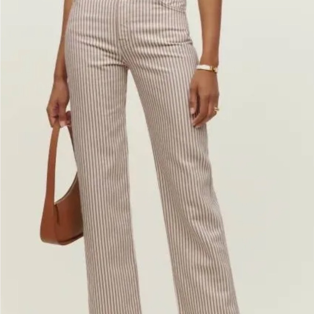 Reformation Tan and White Striped Jeans